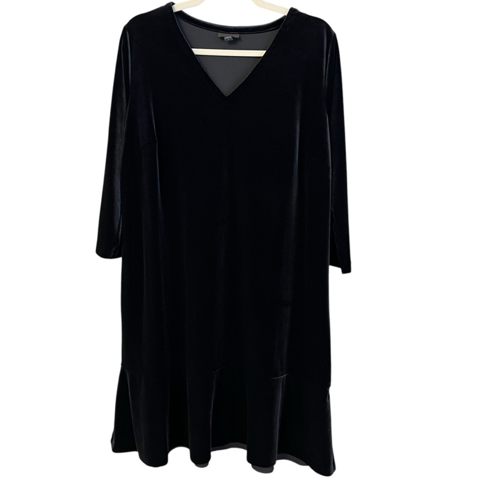 J. Jill Wearever Collection V Neck Velvet Dress Black Large Classic Formal Chic
